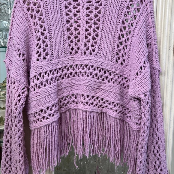 Free People boho fringe sweater pullover size a medium lavender - Picture 5 of 14